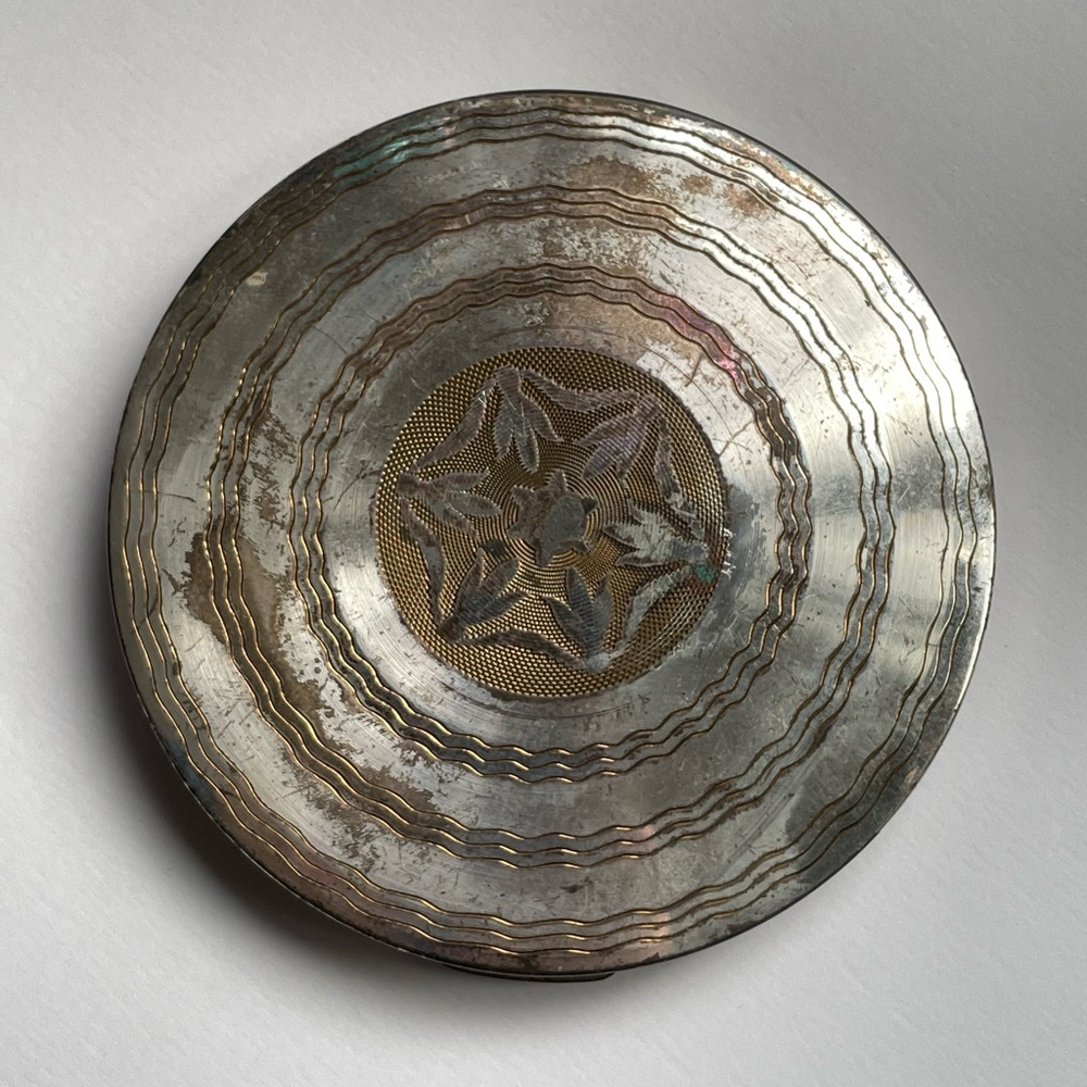 Silver Plated Large Vintage Mirror Compact Rex Fifth Avenue